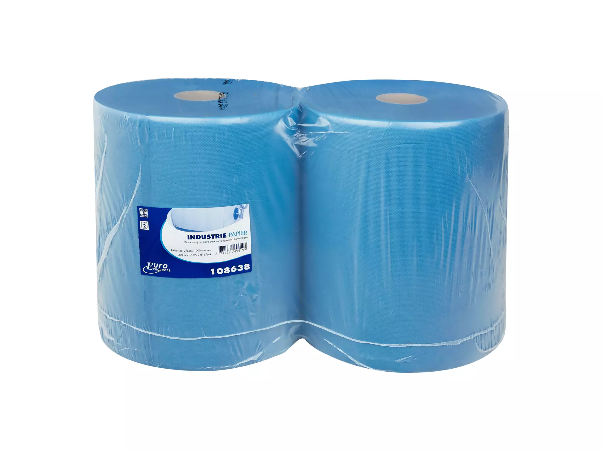 Industriepapier recycled blauw 2-laags 380 meter 2 rol