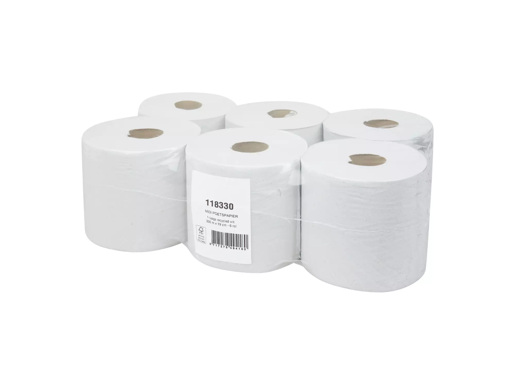 Midi poetspapier recycled 1-laags 300 meter 6 rol