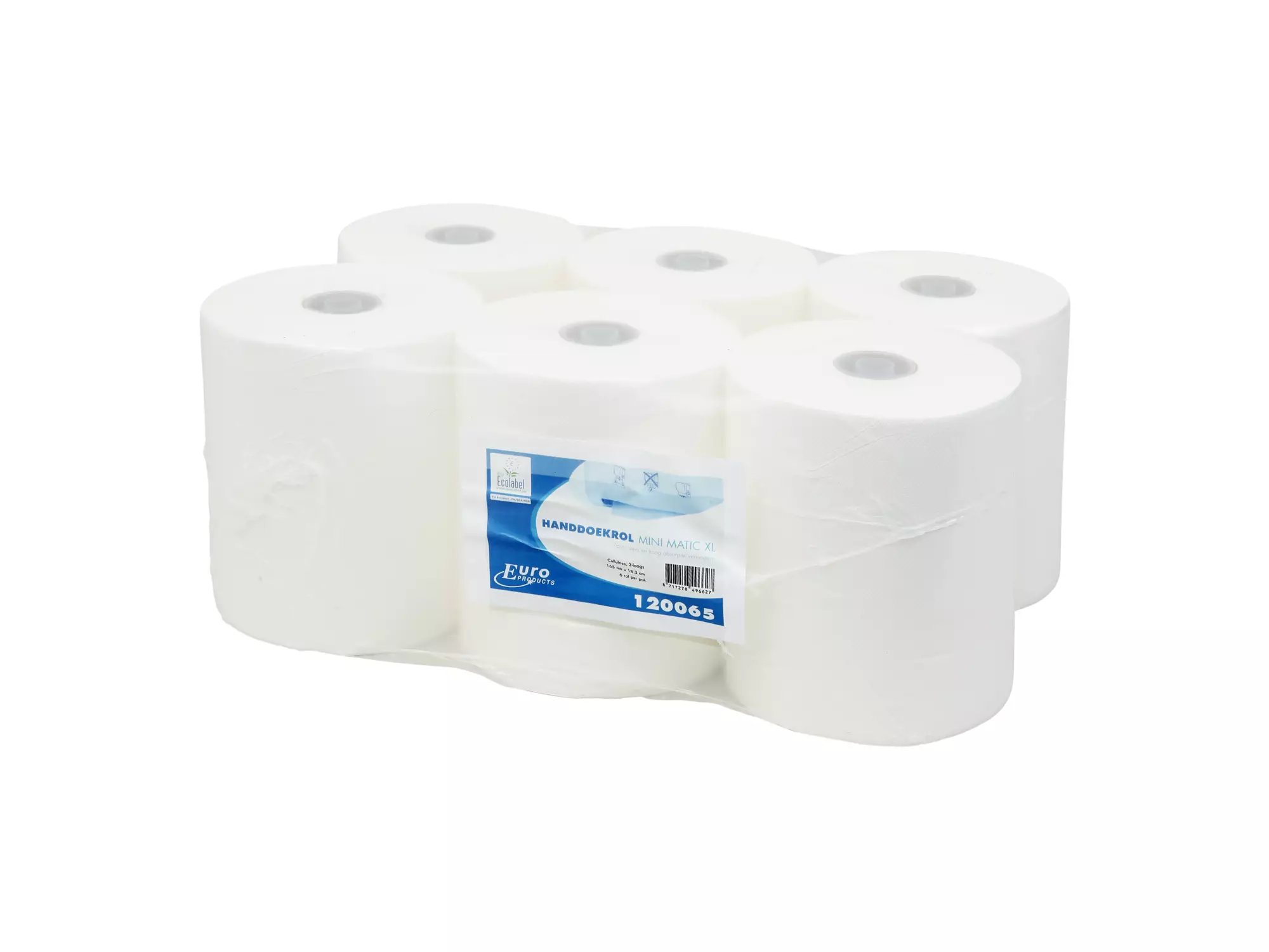 Handdoekrol mini matic cellulose wit 2-laags 165 meter 6 rol