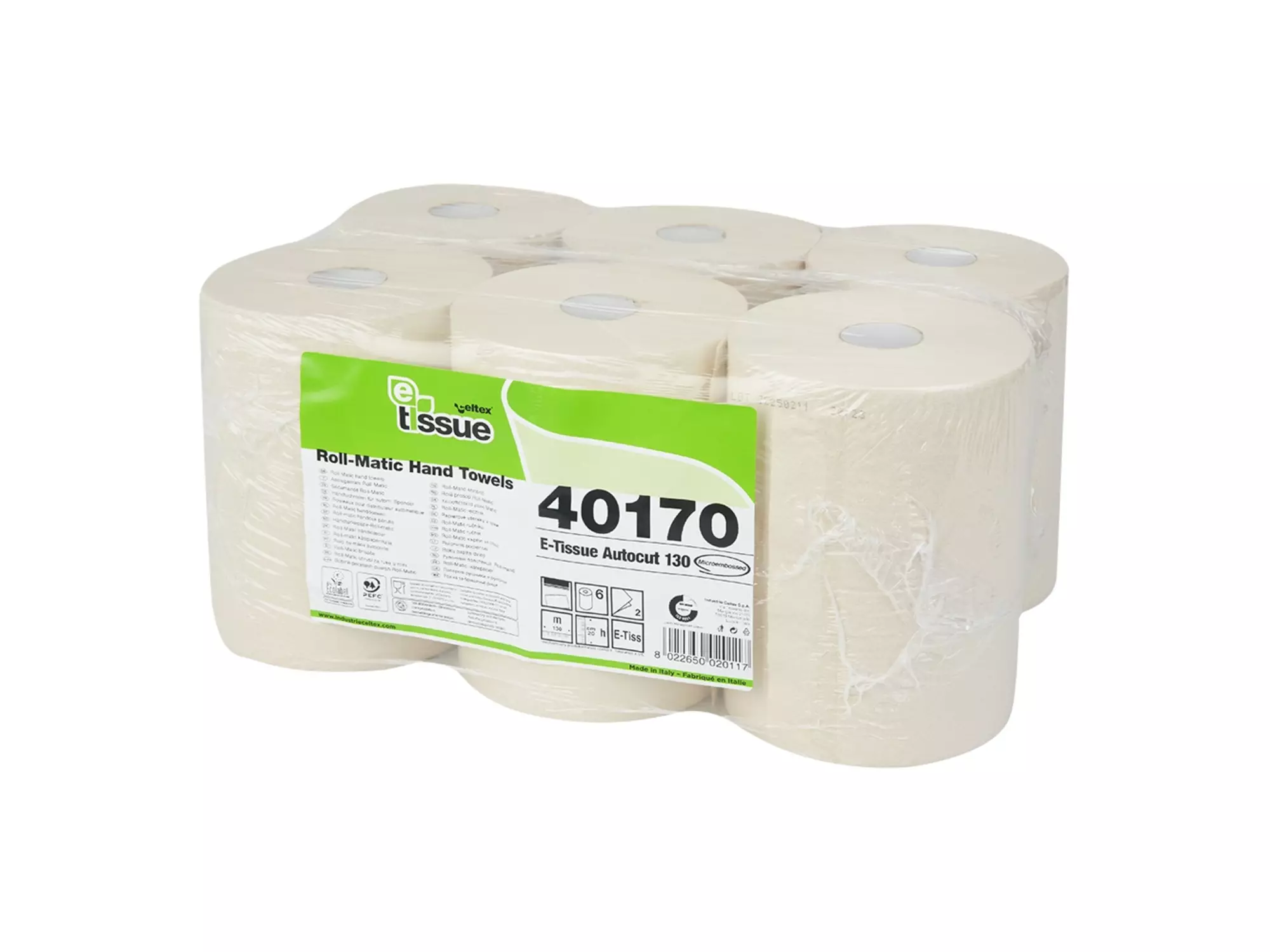 Handdoekrol E-tissue recycled naturel 2-laags 130 meter 6 rol