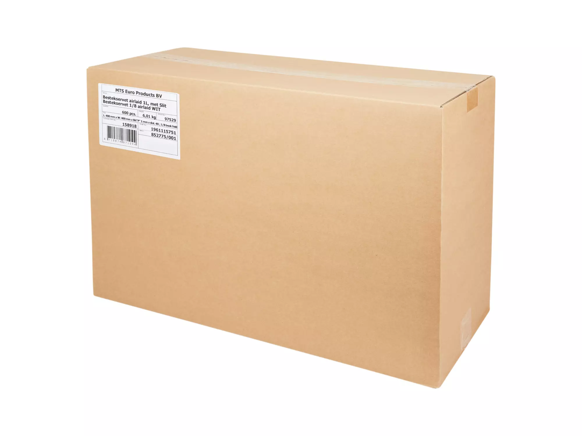 Servetten met slit 1/8 fold Airlaid 1-laags wit 40 x 40 cm 8 x 75 sheets