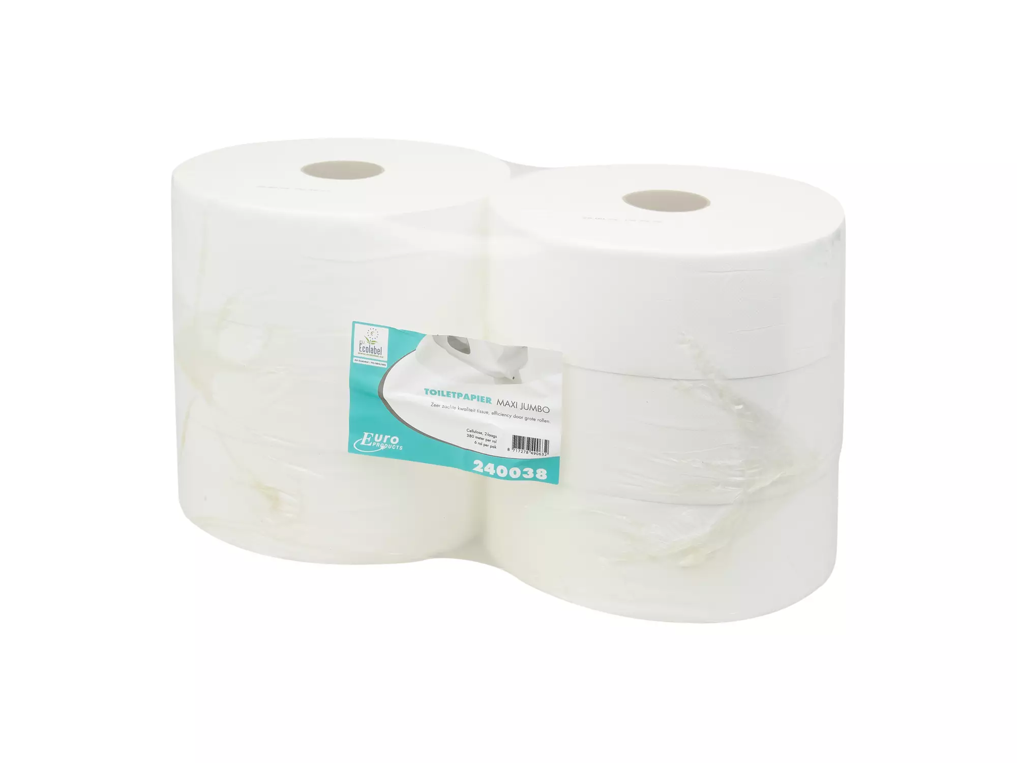 Toiletpapier maxi jumbo cellulose wit 2-laags 380 meter 6 rol