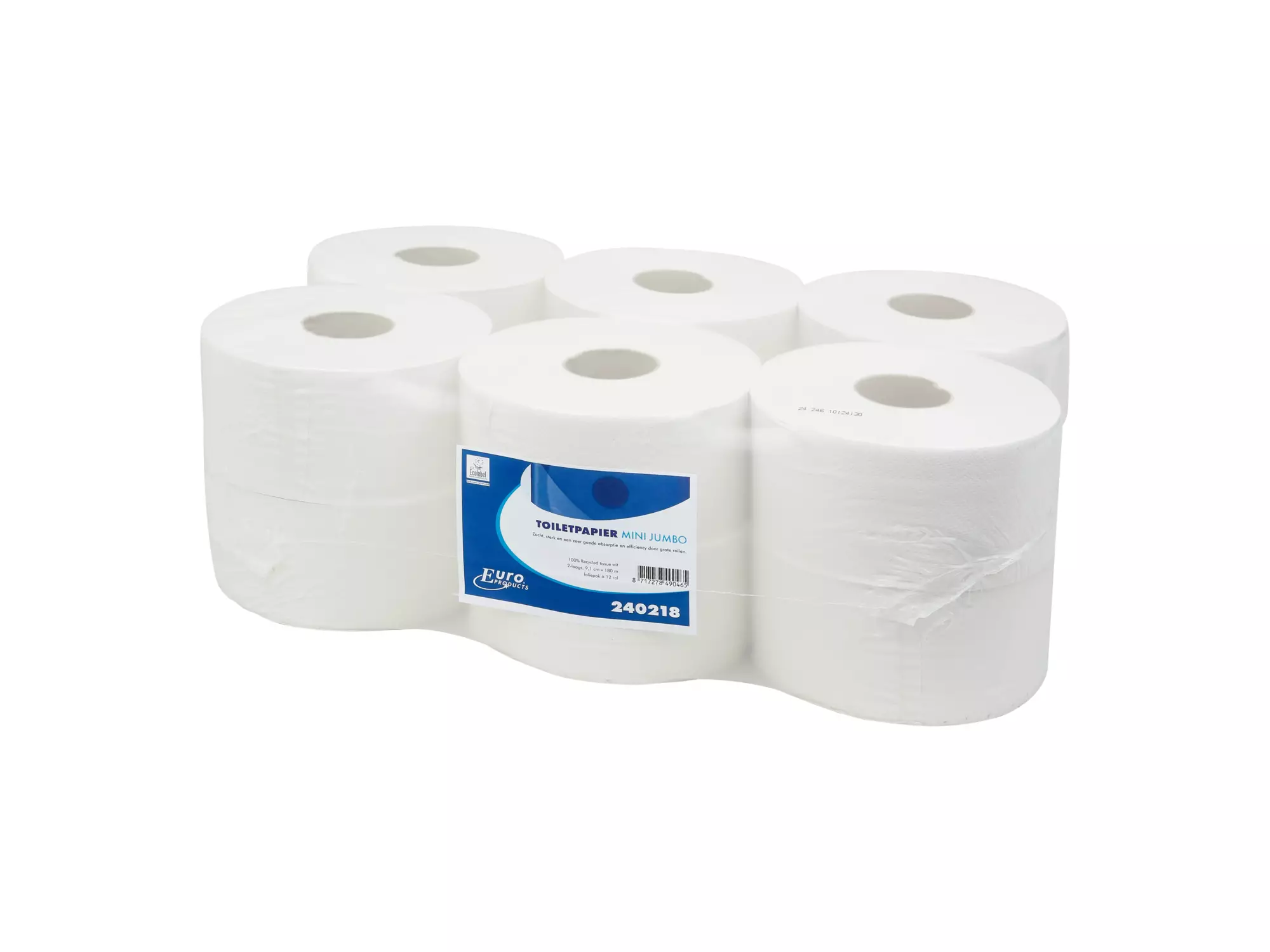 Toiletpapier mini jumbo recycled wit 2-laags 180 meter 12 rol
