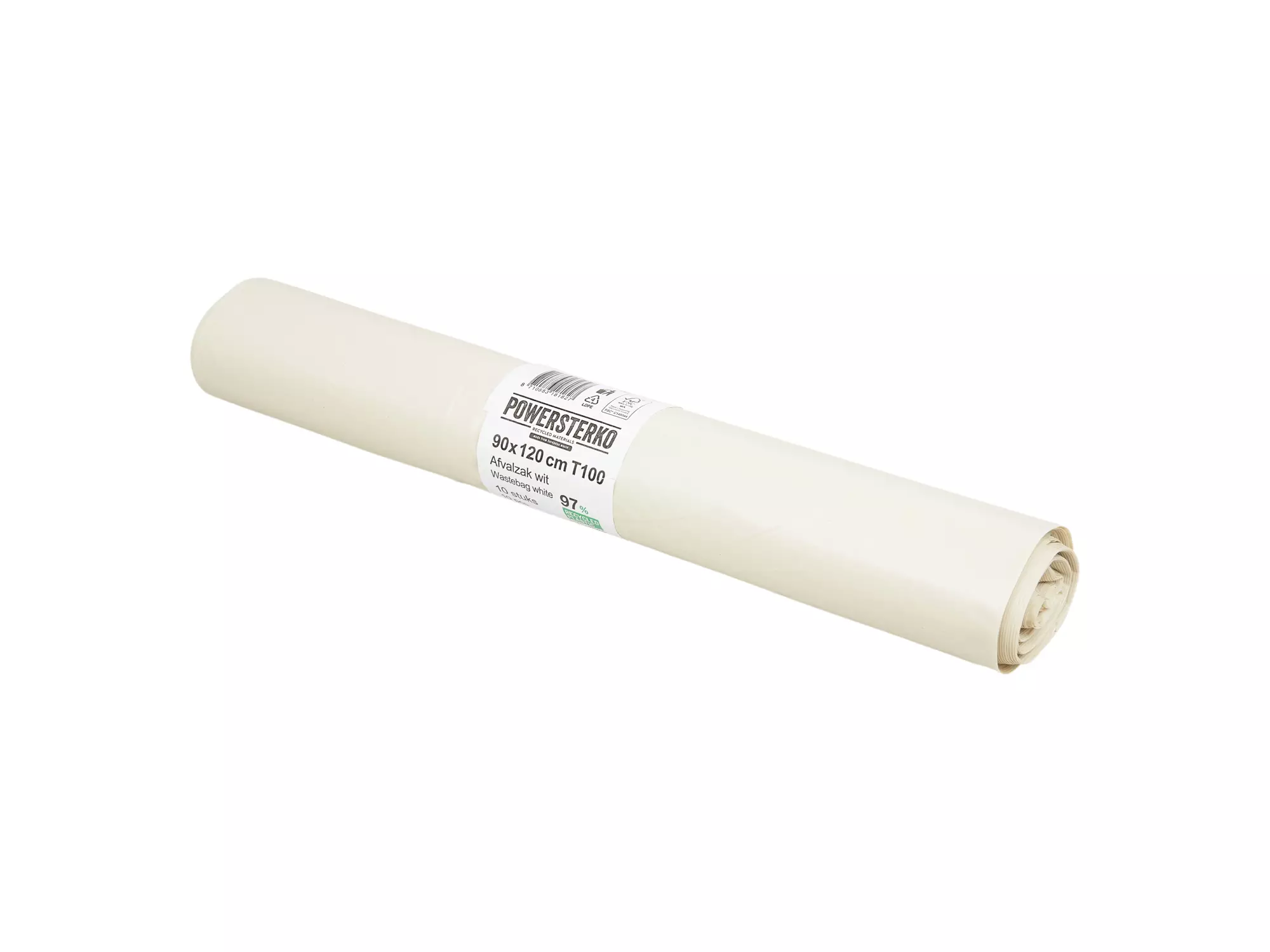 Afvalzak 90 x 120 cm T100 LDPE wit 10 rol x 10 stuks