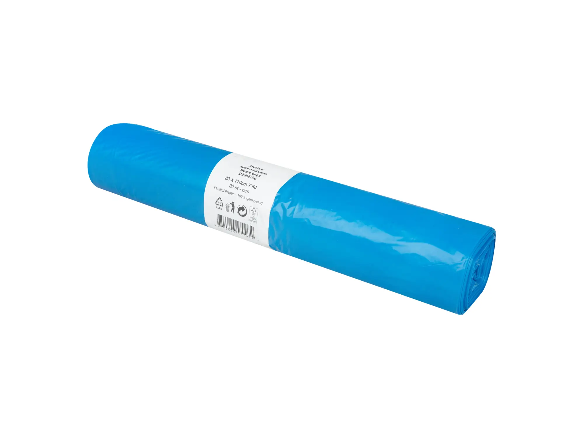 Afvalzak 80 x 110 cm T60 LDPE blauw 10 rol x 20 stuks