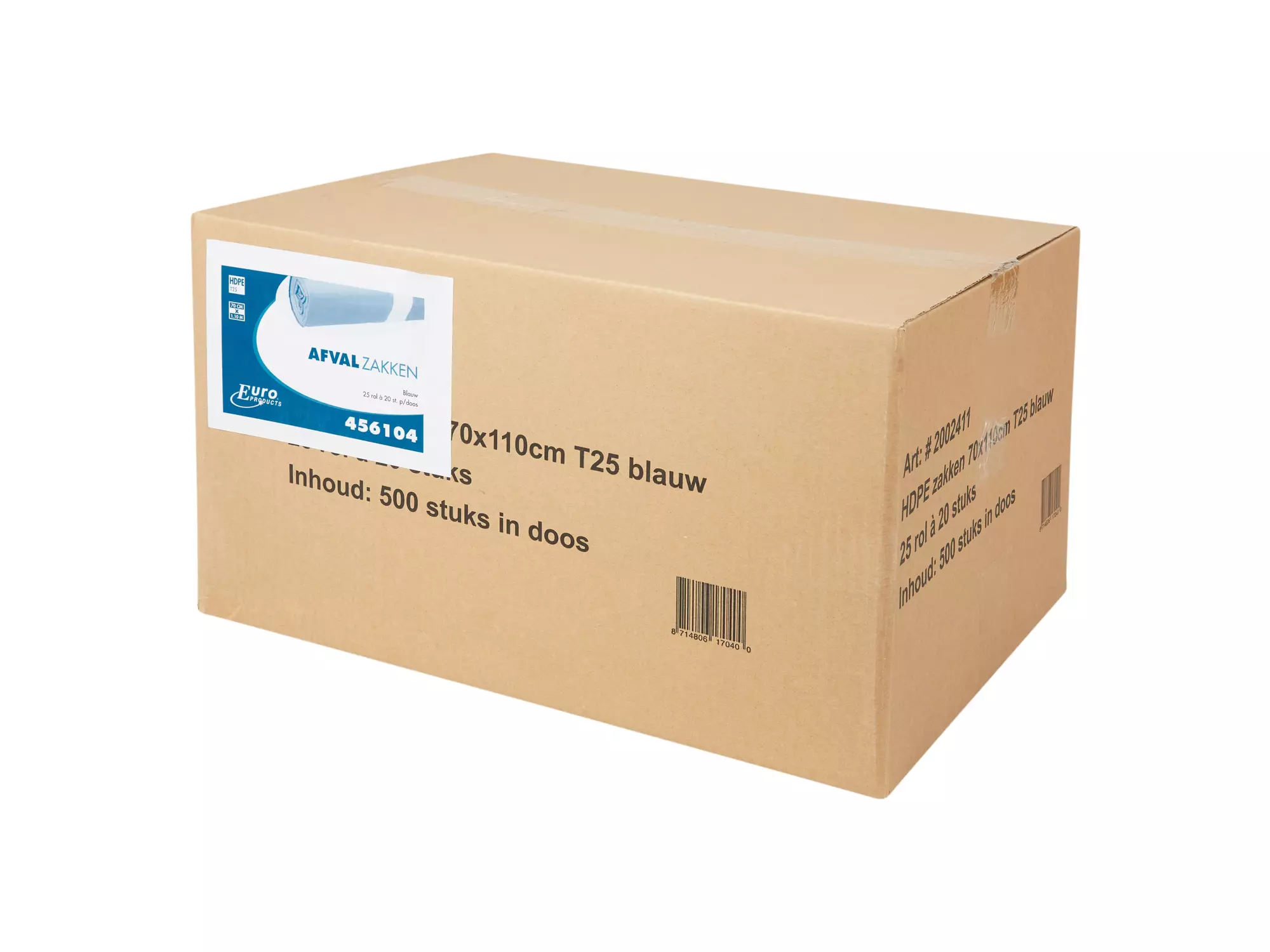 Afvalzak 70 x 110 cm HDPE Blauw T25 25 rol x 20 stuks