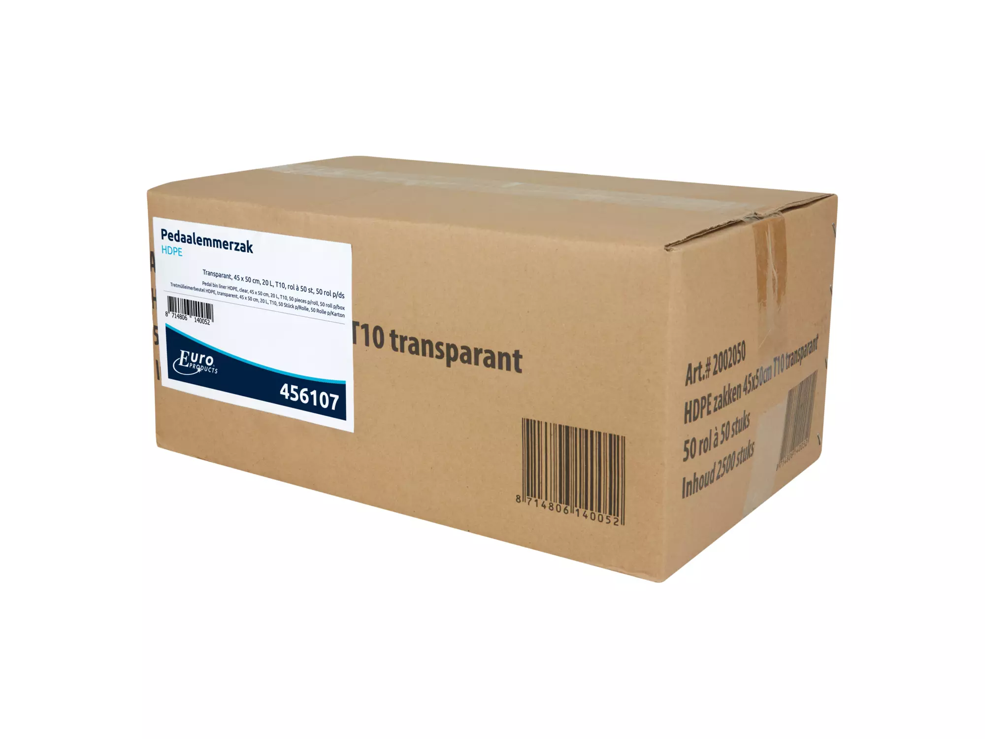 Afvalzak 45 x 50 cm T10 HDPE Transparant 50 rol x 50 stuks