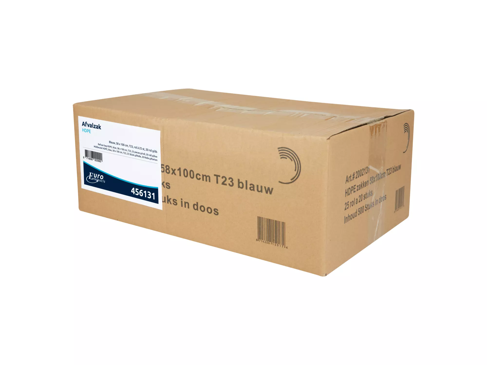 Afvalzak HDPE blauw 58 x 100 cm T23 25 rol x 20 stuks