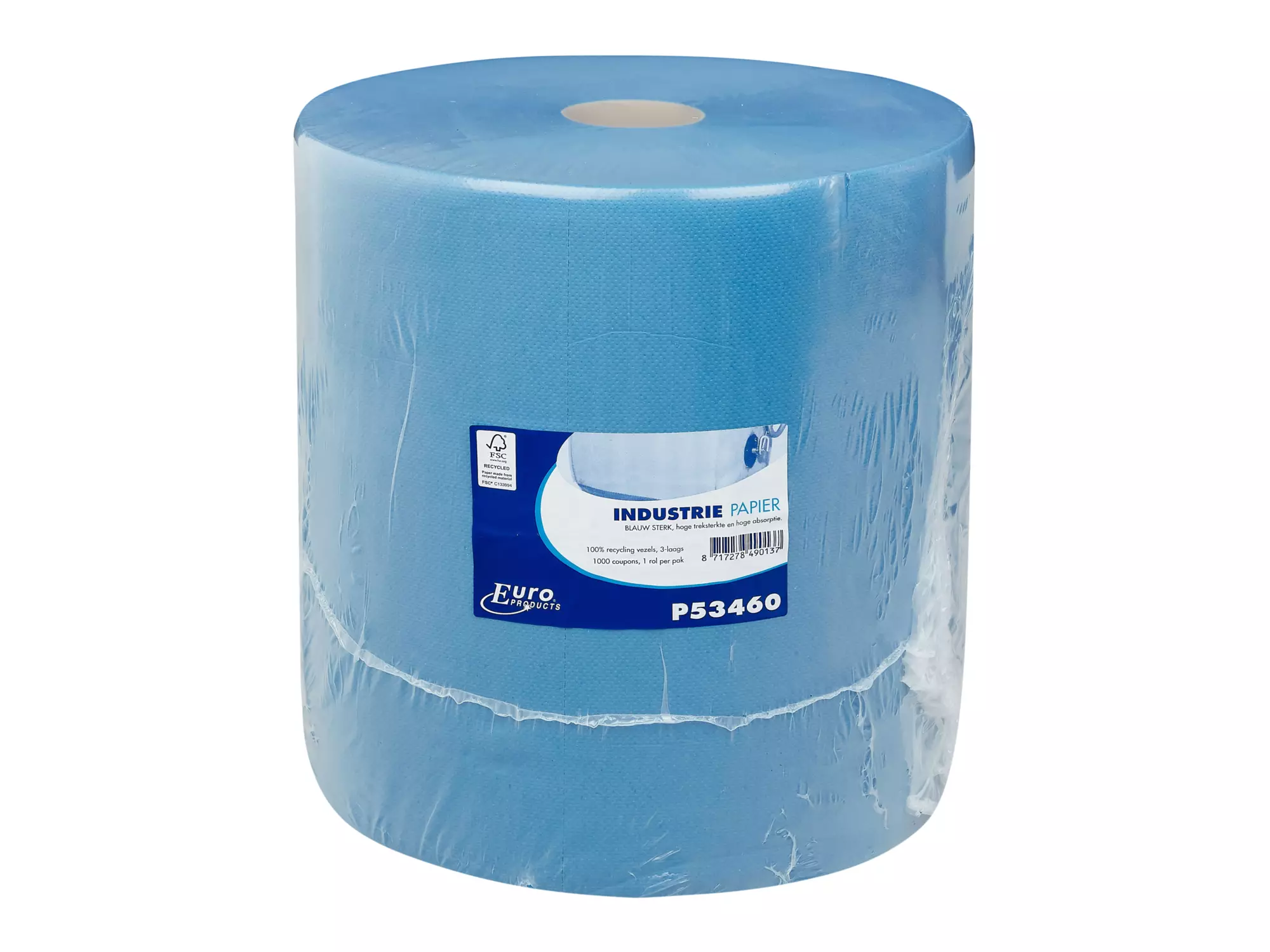Industriepapier recycled blauw 3-laags 380 meter 1 rol