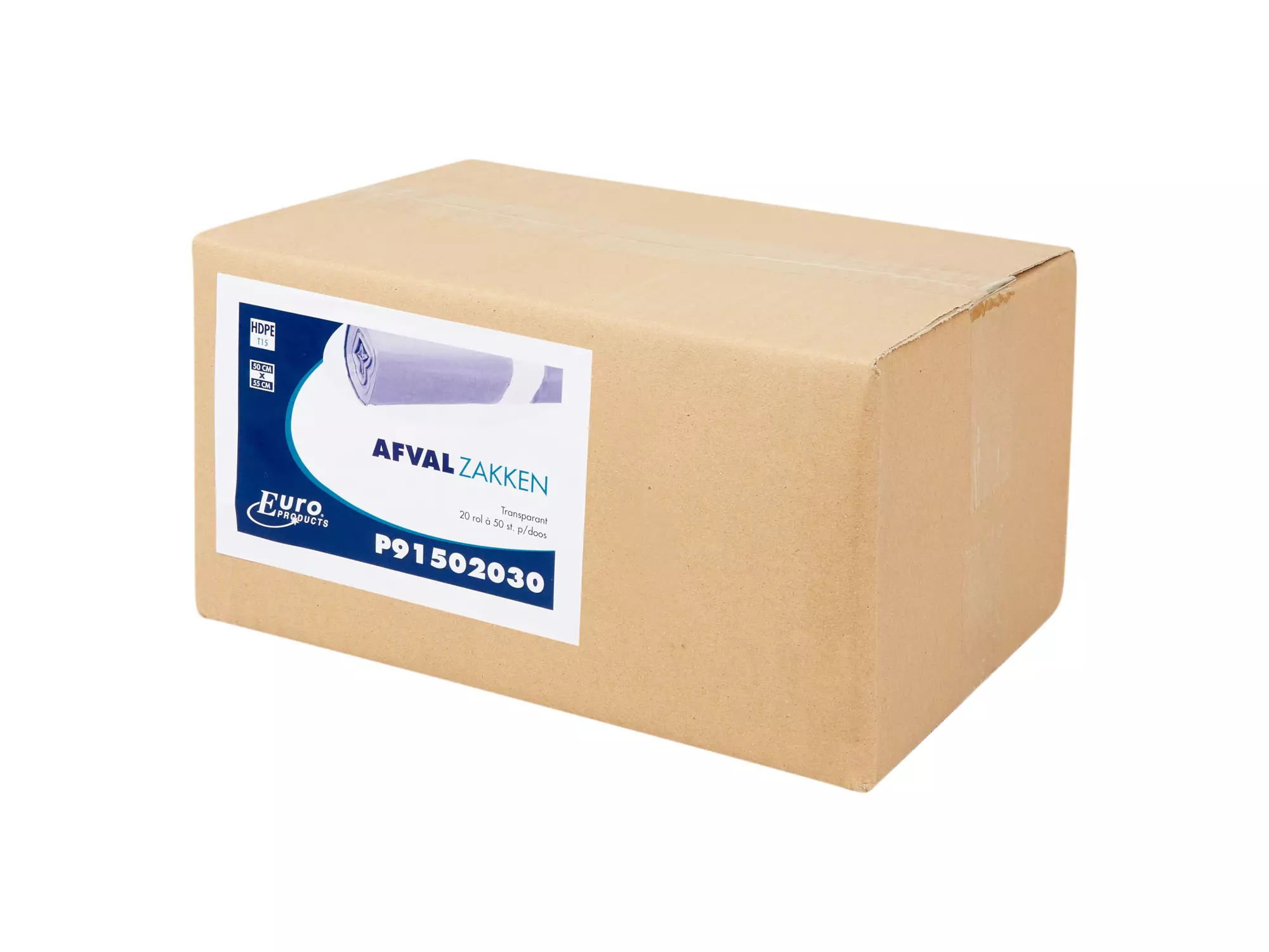Afvalzak 50 x 55 cm T15 HDPE transparant 20 rol x 50 stuks