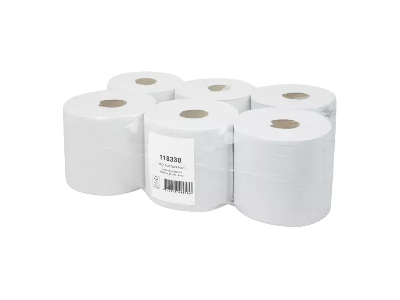 Midi poetspapier recycled 1-laags 300 meter 6 rol