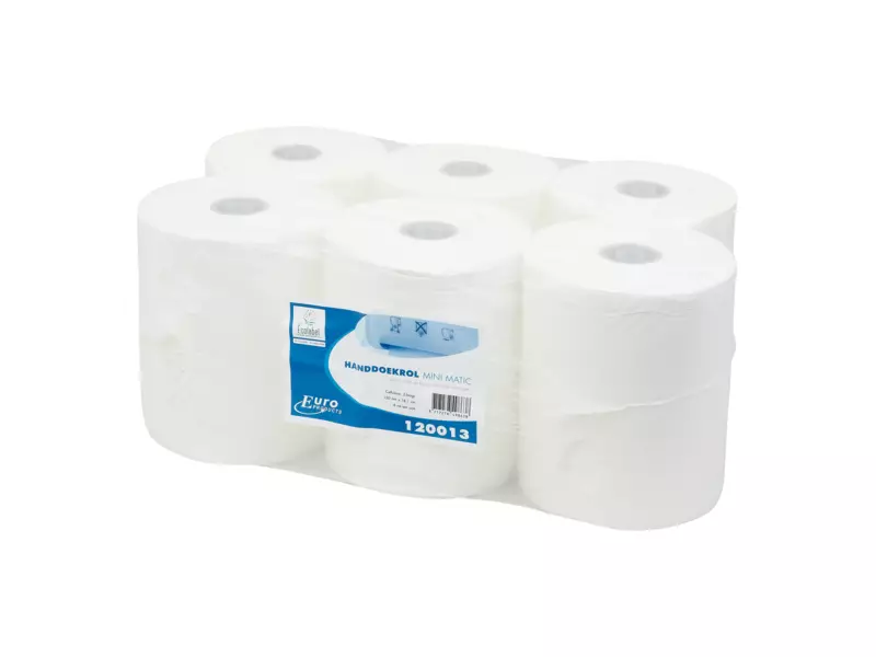 Handdoekrol mini matic cellulose wit 2-laags 130 meter 6 rol