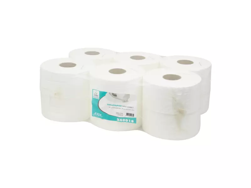 Toiletpapier mini jumbo cellulose wit 2-laags 180 meter 12 rol