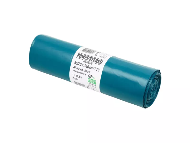Afvalzak 65/25 x 140 cm T70 LDPE blauw 10 rol x 10 stuks