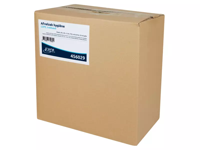 Afvalzak hygiëne LDPE trekband zwart 45 x 45 + 5 cm T25 25 rol x 20 stuks