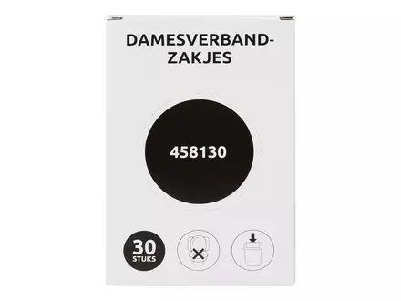Damesverbandzak 27,5 x 8,4 cm HDPE wit 50 x 30 stuks